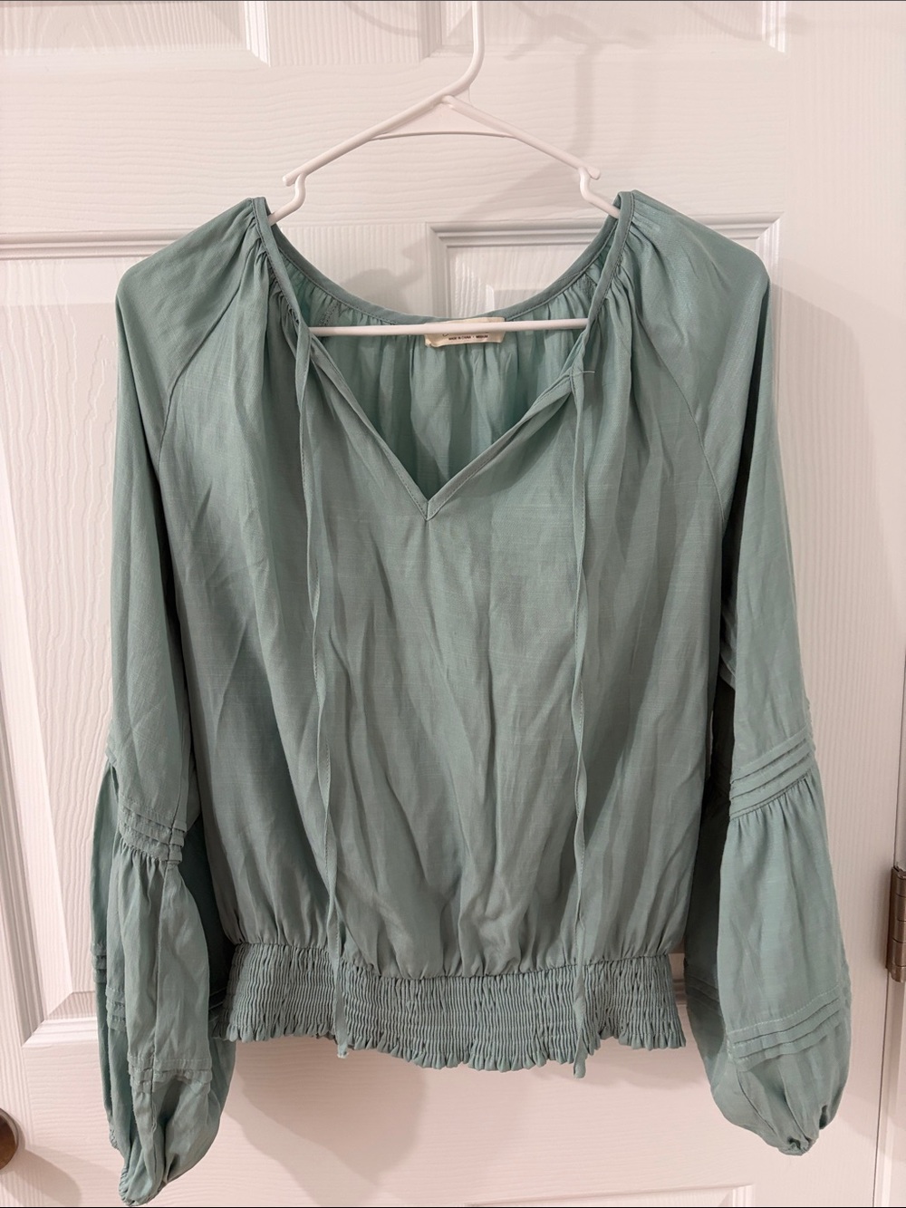Doe & Rae Sage Green Peasant Blouse
